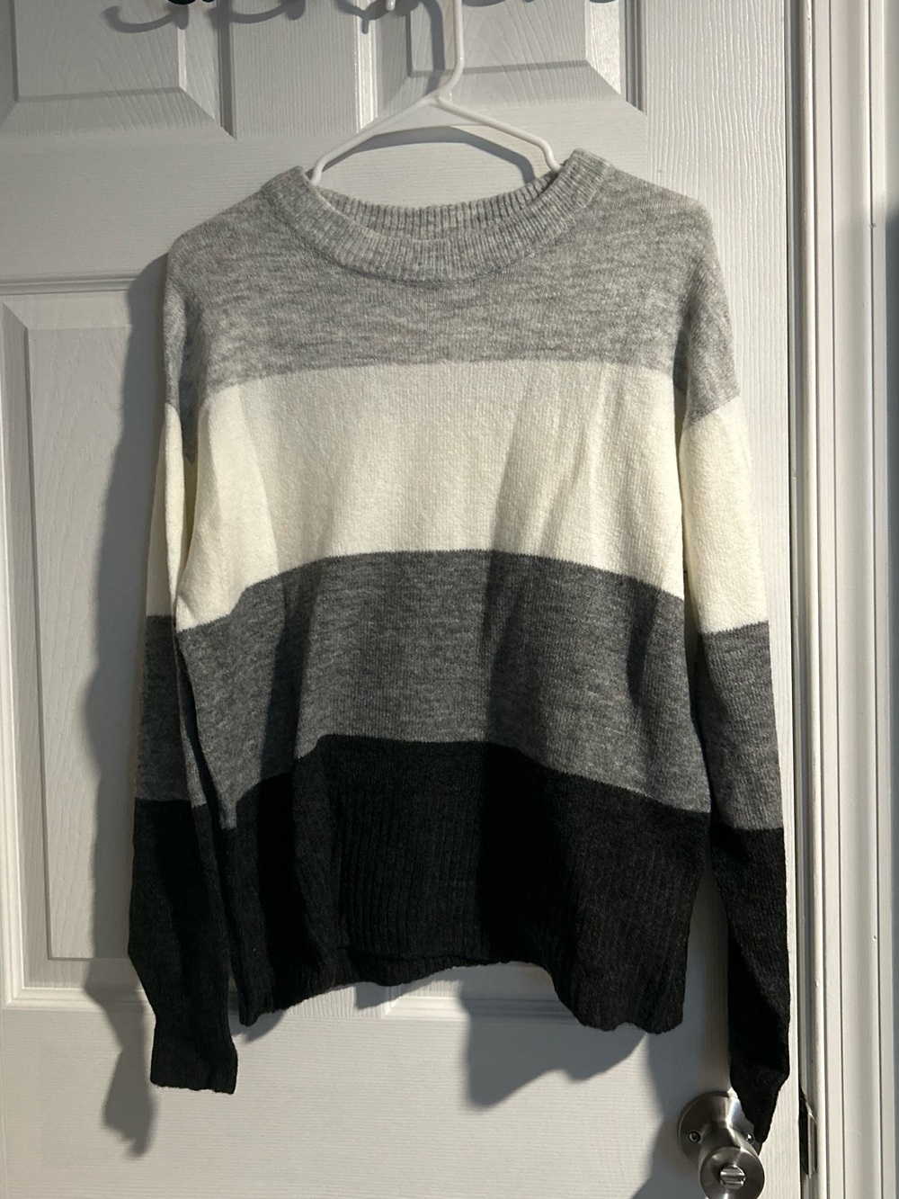 Ardene Black, White, and Grey Striped Pullover Sweater